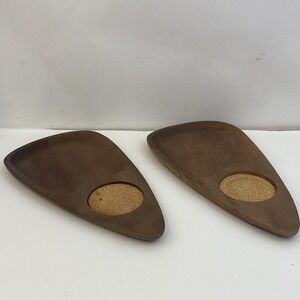 Serv Wood By Rubel Snack Trays MCM Hand Carved Hardwood Design Fred Press 142806